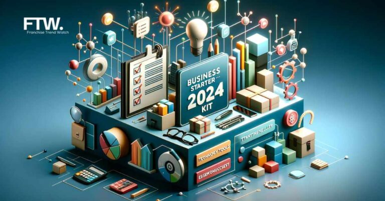 A 3D image showcasing abstract elements of business planning, technology tools, and entrepreneurial growth, featuring symbols like a checklist and a light bulb, in bold colors #EBB61A and #222222.